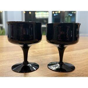 Fostoria BISCAYNE Champagne/ Sherbet Glass Black Onyx Set 2 Coup Glasses